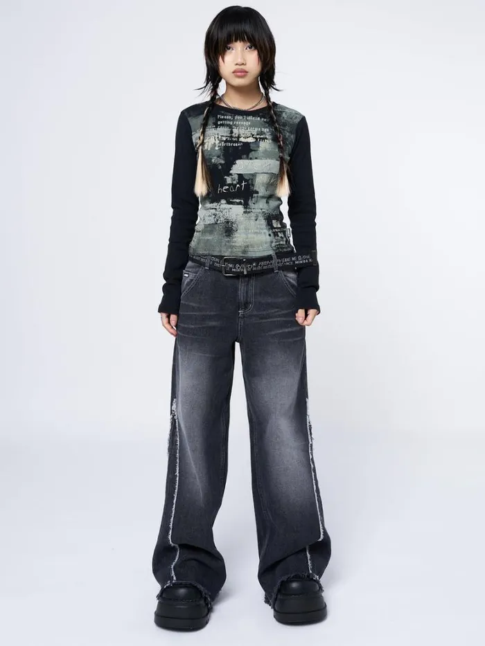 Clothing Minga London Long Sleeve Tops Abstrakt Black Green Graphic Top
