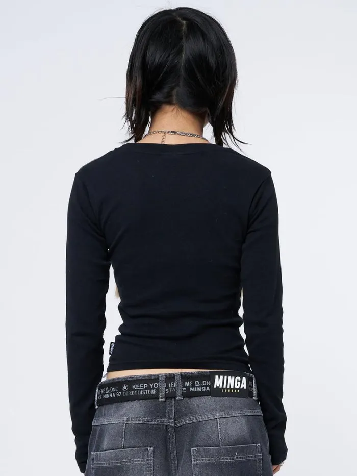 Clothing Minga London Long Sleeve Tops Abstrakt Black Green Graphic Top