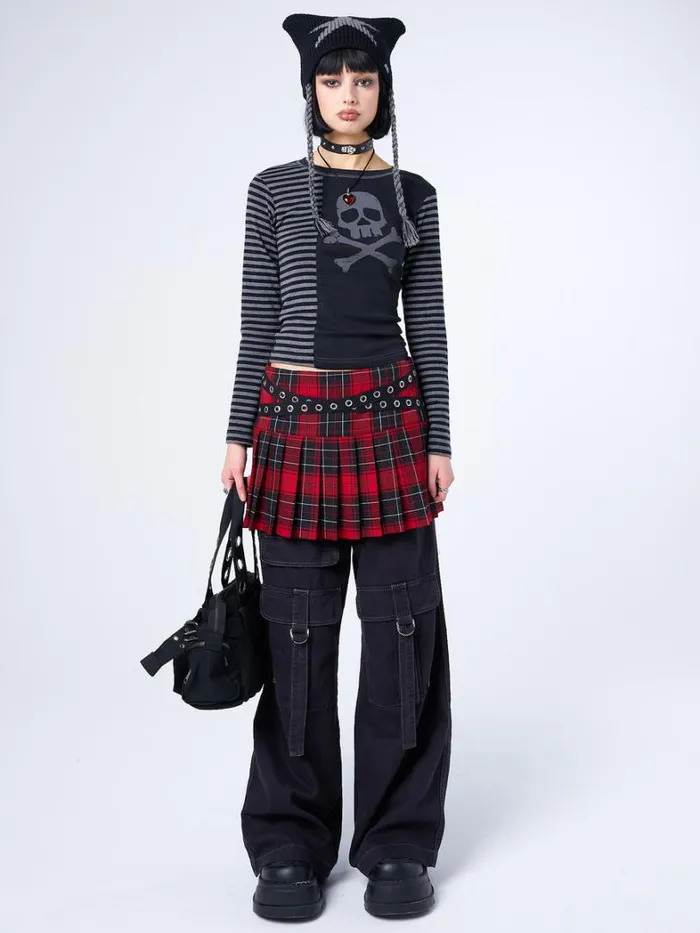 Clothing Minga London Long Sleeve Tops Avril Grey Skull Striped Top