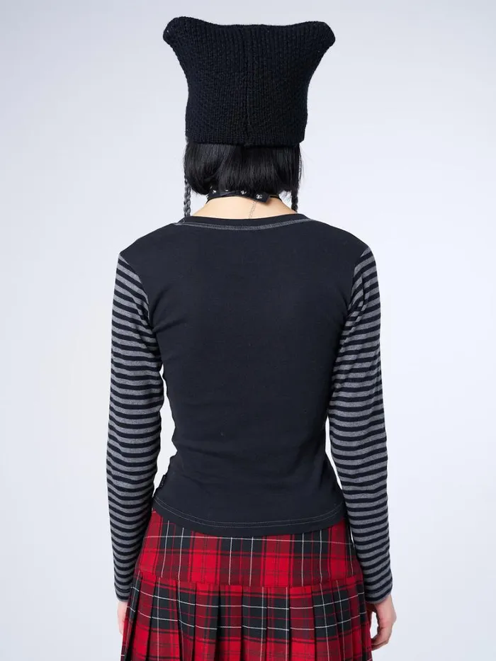 Clothing Minga London Long Sleeve Tops Avril Grey Skull Striped Top