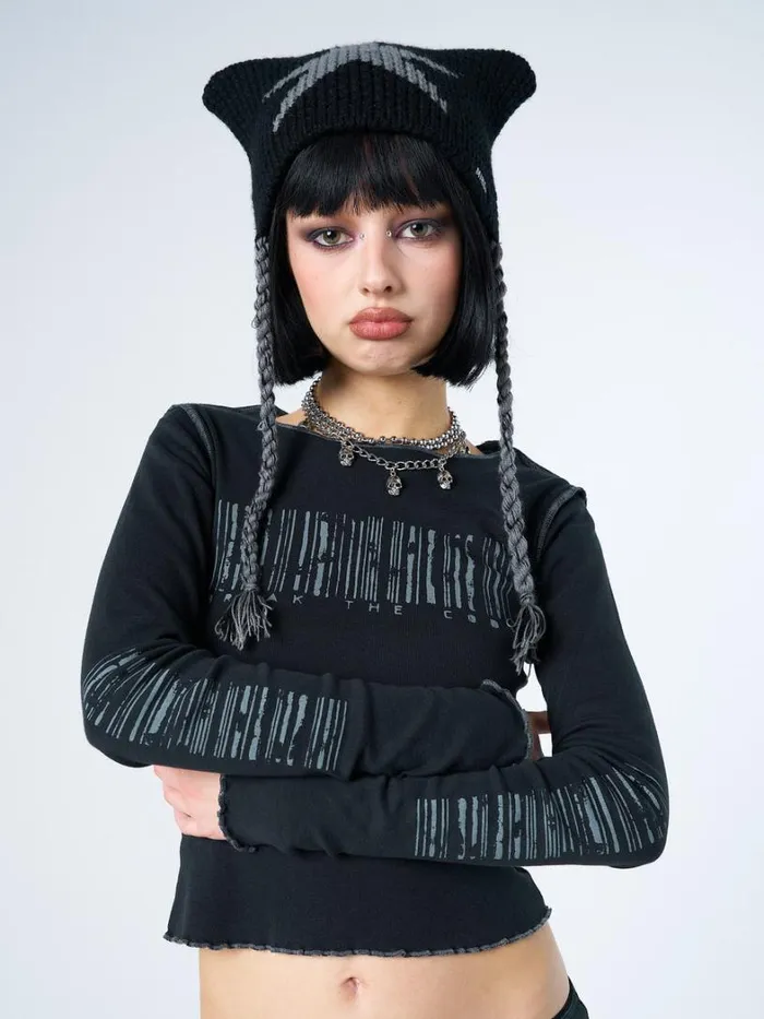 Clothing Minga London Long Sleeve Tops Break The Code Black Graphic Top