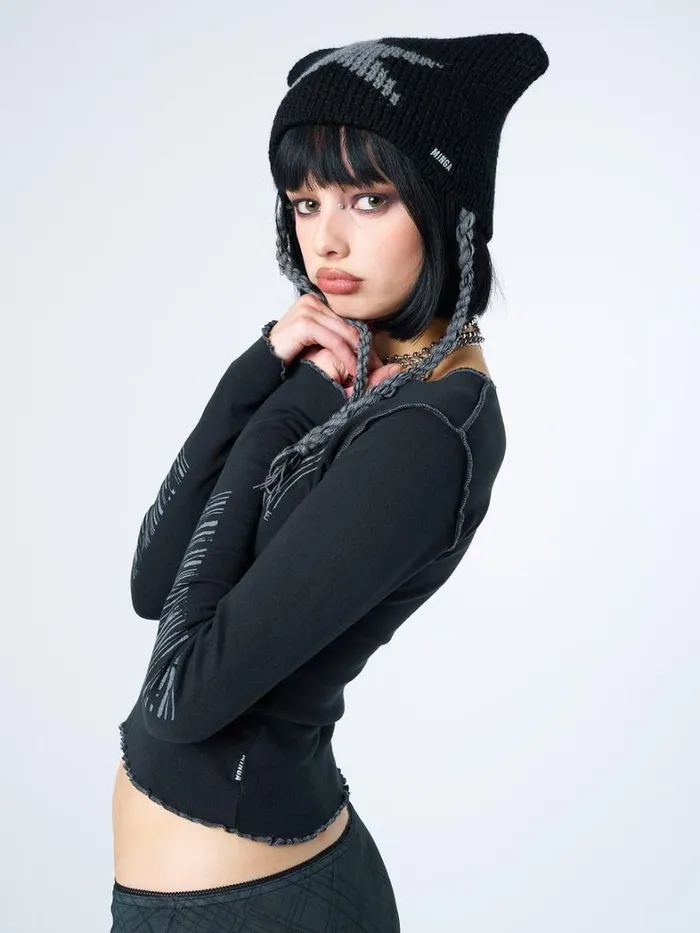 Clothing Minga London Long Sleeve Tops Break The Code Black Graphic Top