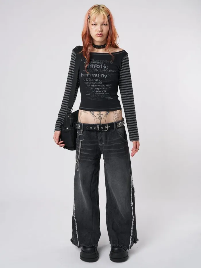 Clothing Minga London Long Sleeve Tops Chaotic Harmony Black Striped Graphic Top