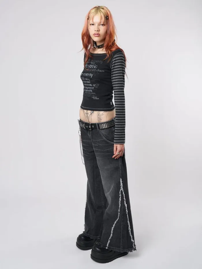 Clothing Minga London Long Sleeve Tops Chaotic Harmony Black Striped Graphic Top