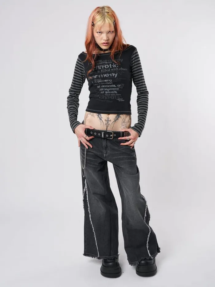 Clothing Minga London Long Sleeve Tops Chaotic Harmony Black Striped Graphic Top