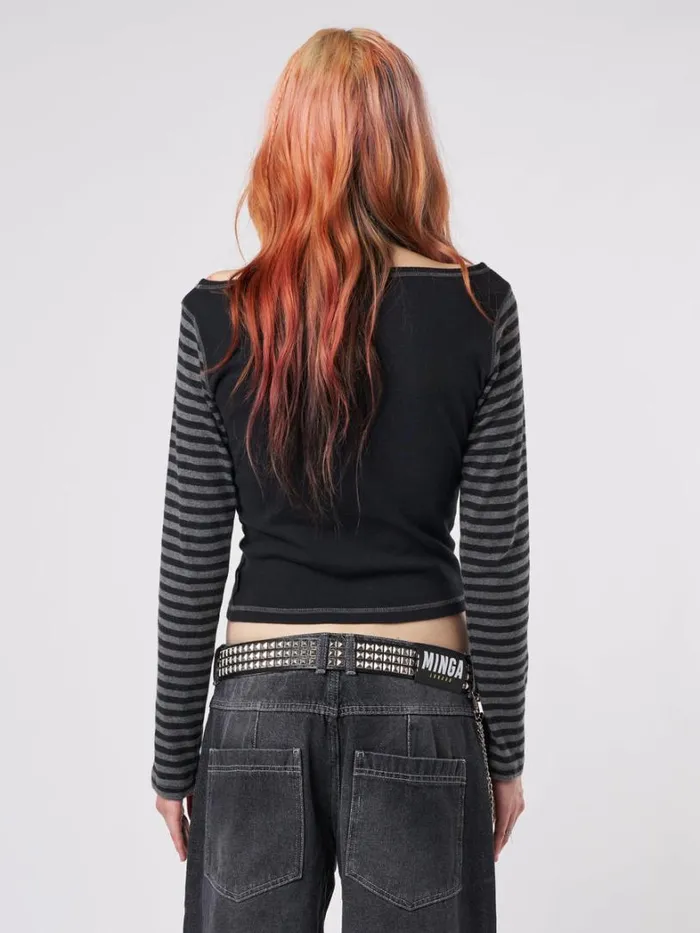 Clothing Minga London Long Sleeve Tops Chaotic Harmony Black Striped Graphic Top