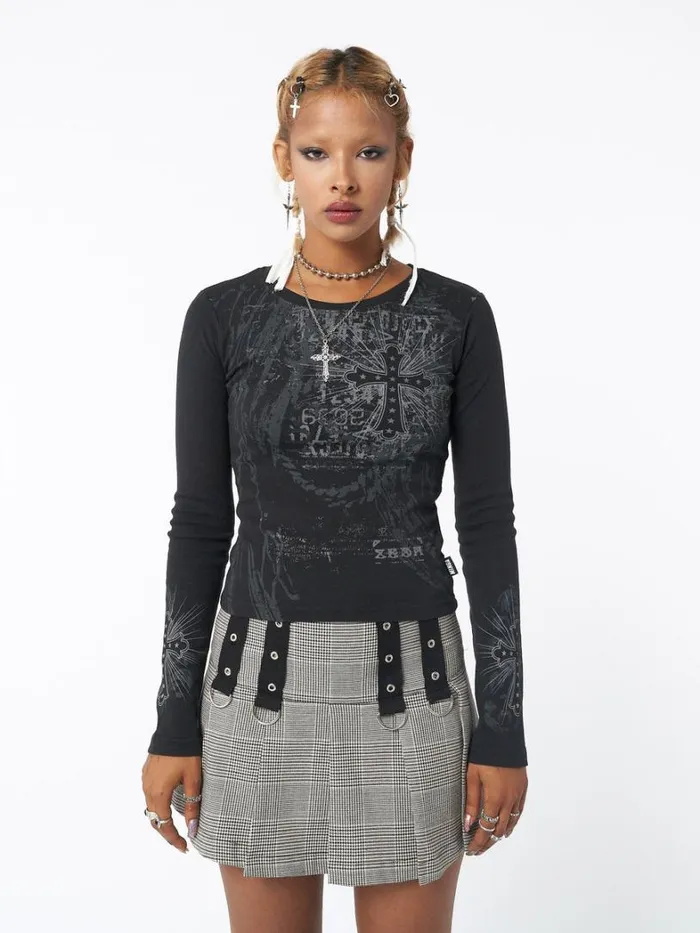 Clothing Minga London Long Sleeve Tops Cross Me Black Graphic Top