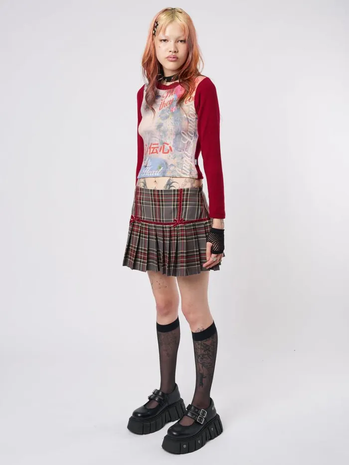 Clothing Minga London Long Sleeve Tops Curious Cat Red Graphic Top