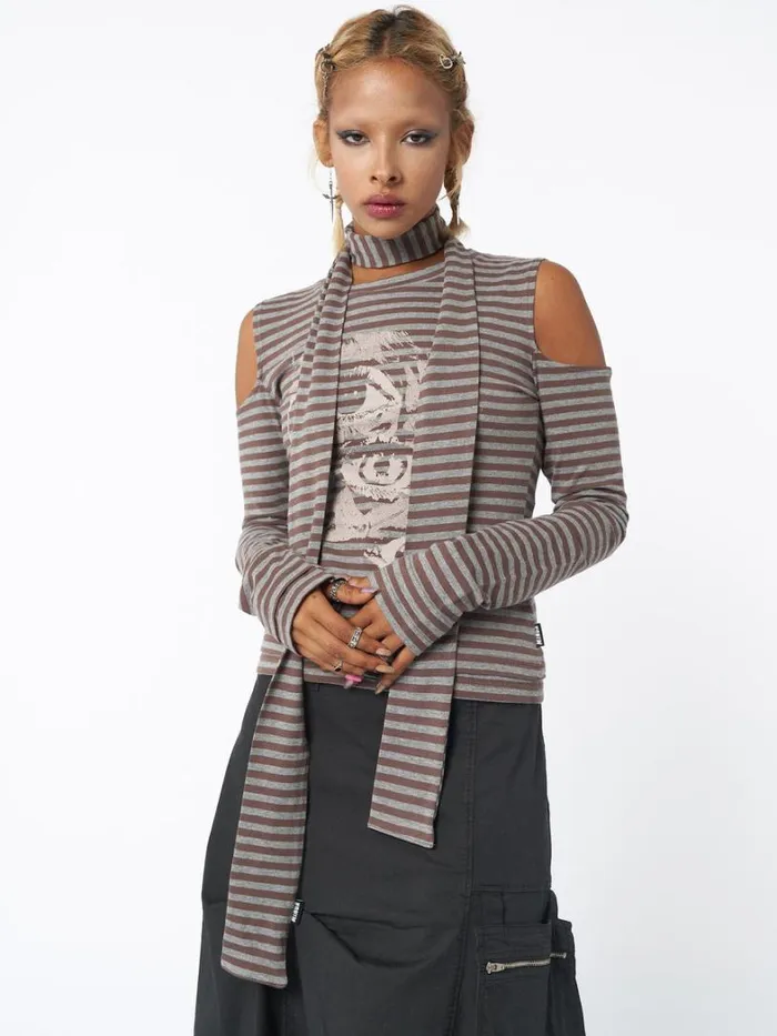 Clothing Minga London Long Sleeve Tops Don Panic Striped Top and Scarf Set