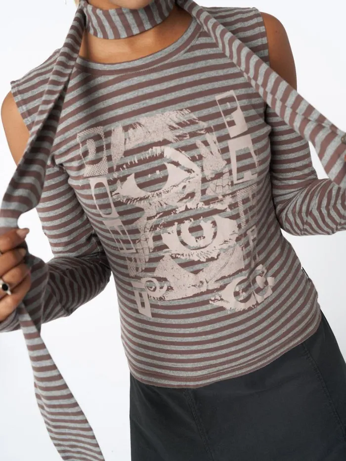 Clothing Minga London Long Sleeve Tops Don Panic Striped Top and Scarf Set