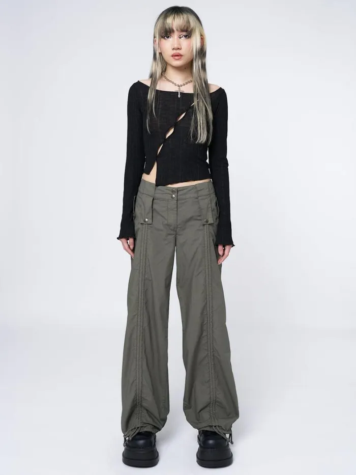 Clothing Minga London Long Sleeve Tops Hana Black Asymmetrical Cut Out Top