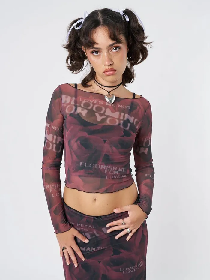 Clothing Minga London Long Sleeve Tops Hopeless Romantic Rose Mesh Top