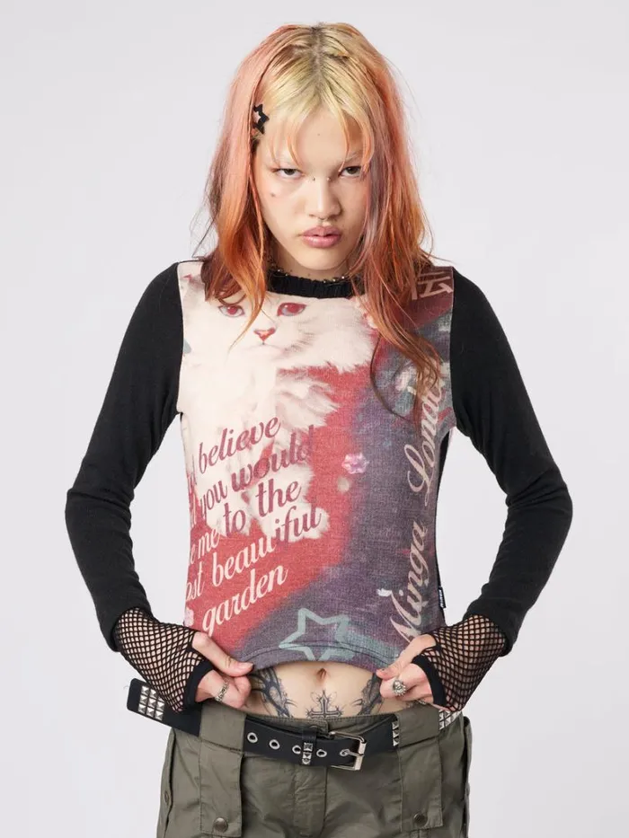 Clothing Minga London Long Sleeve Tops Kitty Kingdom Black Graphic Top