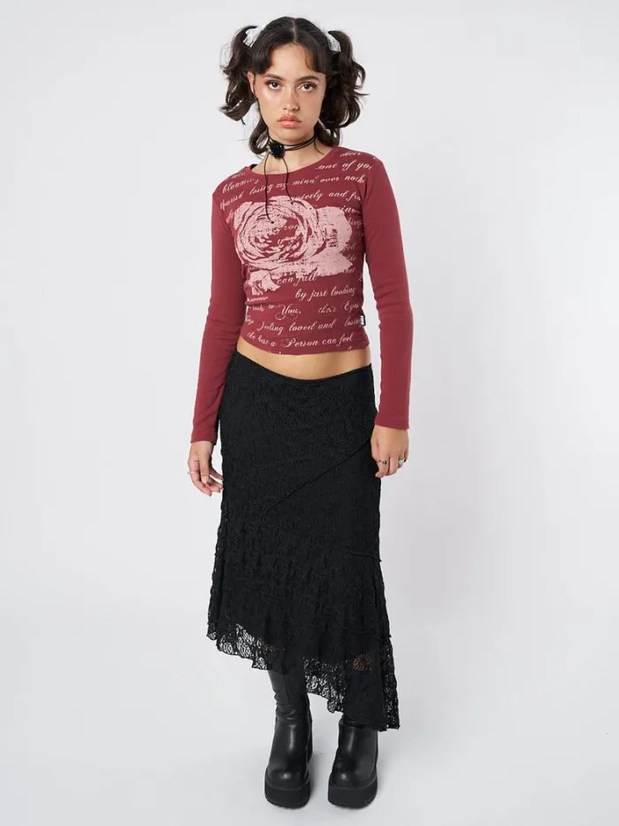 Clothing Minga London Long Sleeve Tops Lost Rose Burgundy Graphic Top