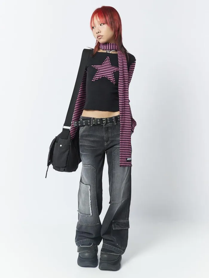 Clothing Minga London Long Sleeve Tops Lost Star Pink Black Striped Long Sleeve Top