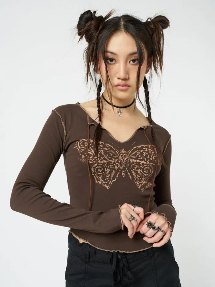 Clothing Minga London Long Sleeve Tops Nabi Butterfly Print Long Sleeve Top