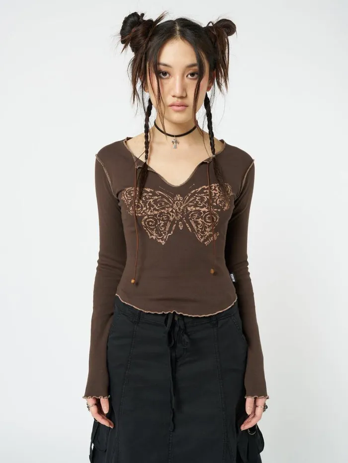Clothing Minga London Long Sleeve Tops Nabi Butterfly Print Long Sleeve Top