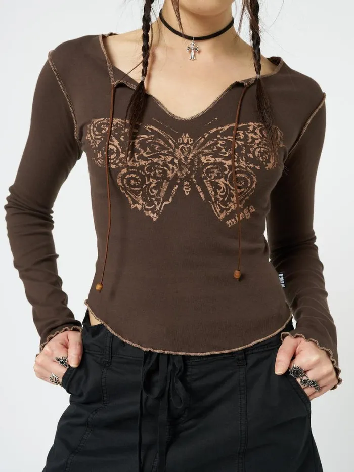 Clothing Minga London Long Sleeve Tops Nabi Butterfly Print Long Sleeve Top