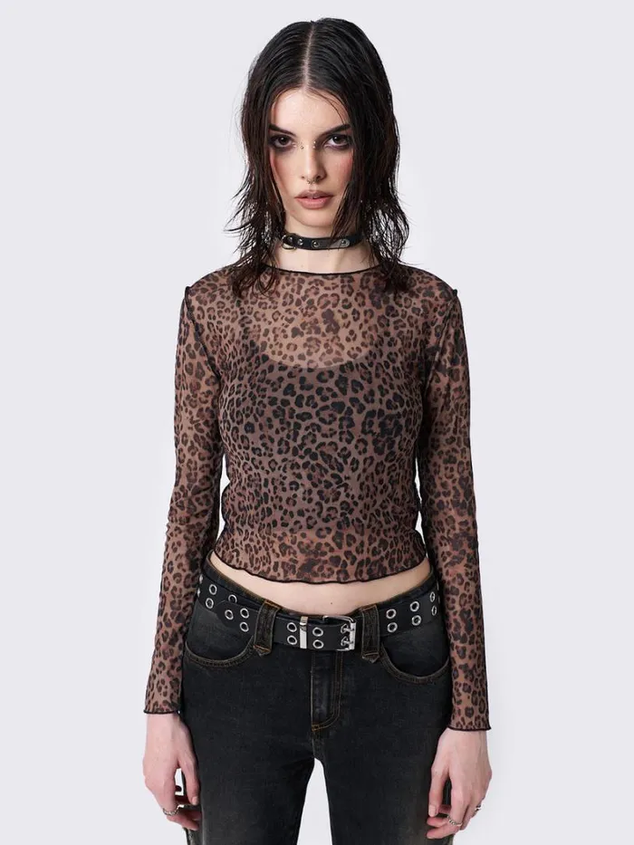 Clothing Minga London Long Sleeve Tops Nala Leopard Print Mesh Top