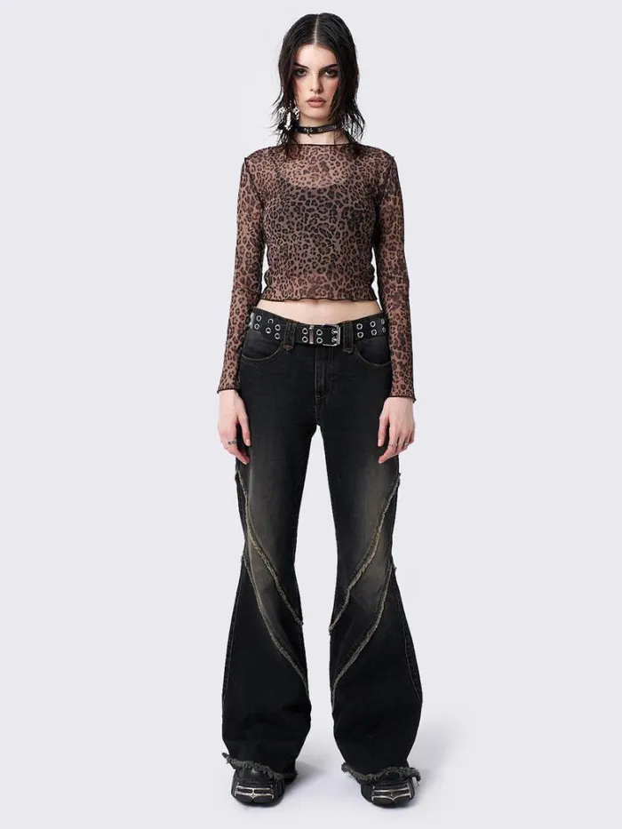 Clothing Minga London Long Sleeve Tops Nala Leopard Print Mesh Top