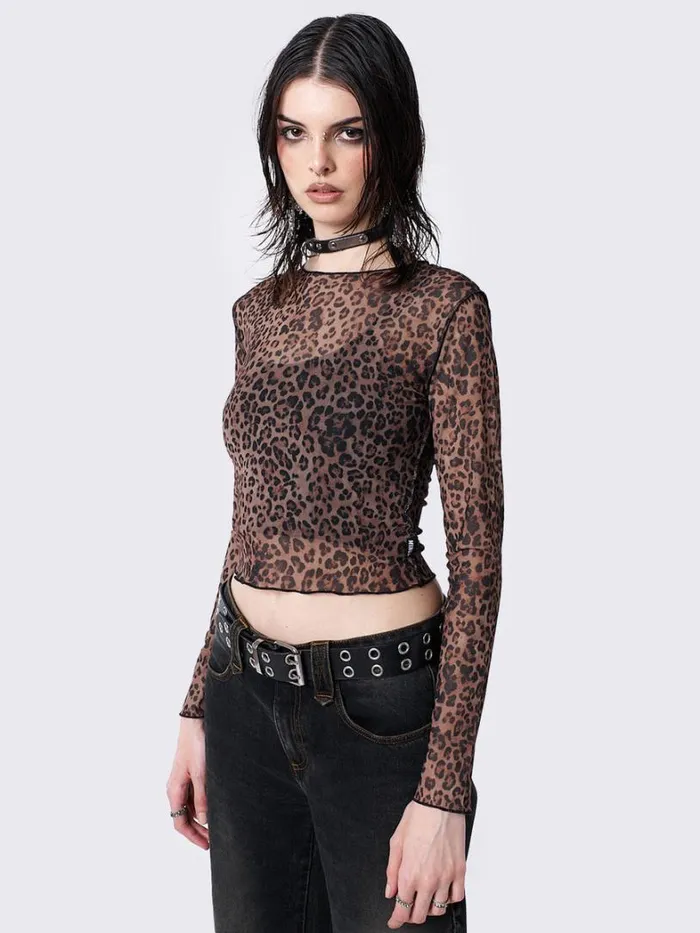 Clothing Minga London Long Sleeve Tops Nala Leopard Print Mesh Top