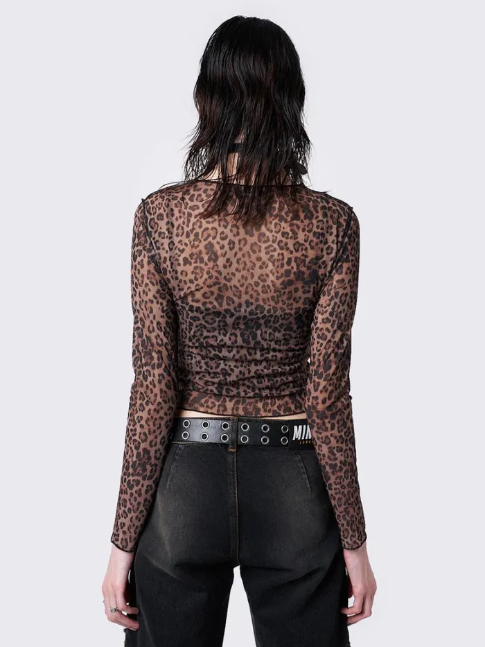 Clothing Minga London Long Sleeve Tops Nala Leopard Print Mesh Top