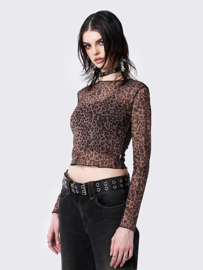 Clothing Minga London Long Sleeve Tops Nala Leopard Print Mesh Top
