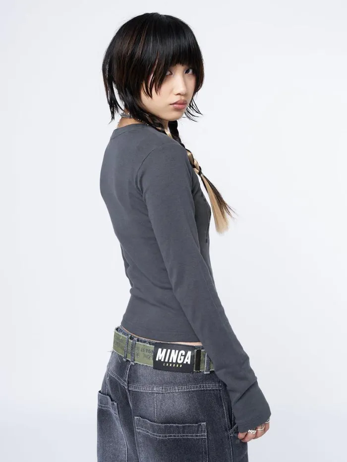 Clothing Minga London Long Sleeve Tops Rather Be Different Grey Graphic Top