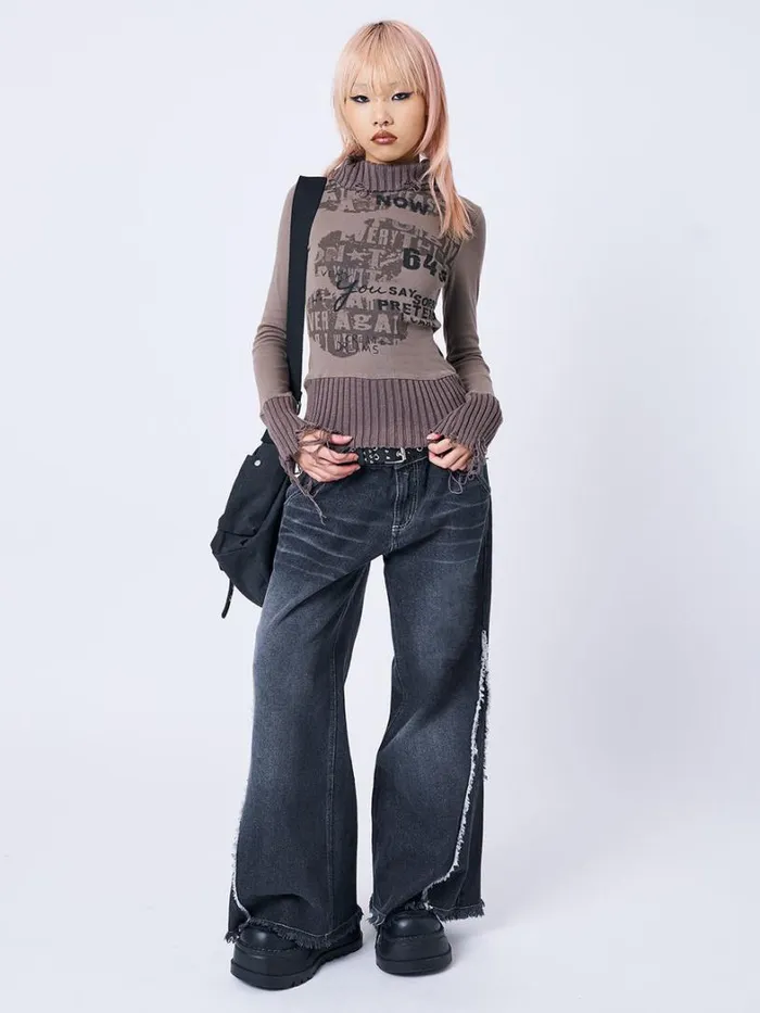 Clothing Minga London Long Sleeve Tops Say Sorry Distressed High Neck Top