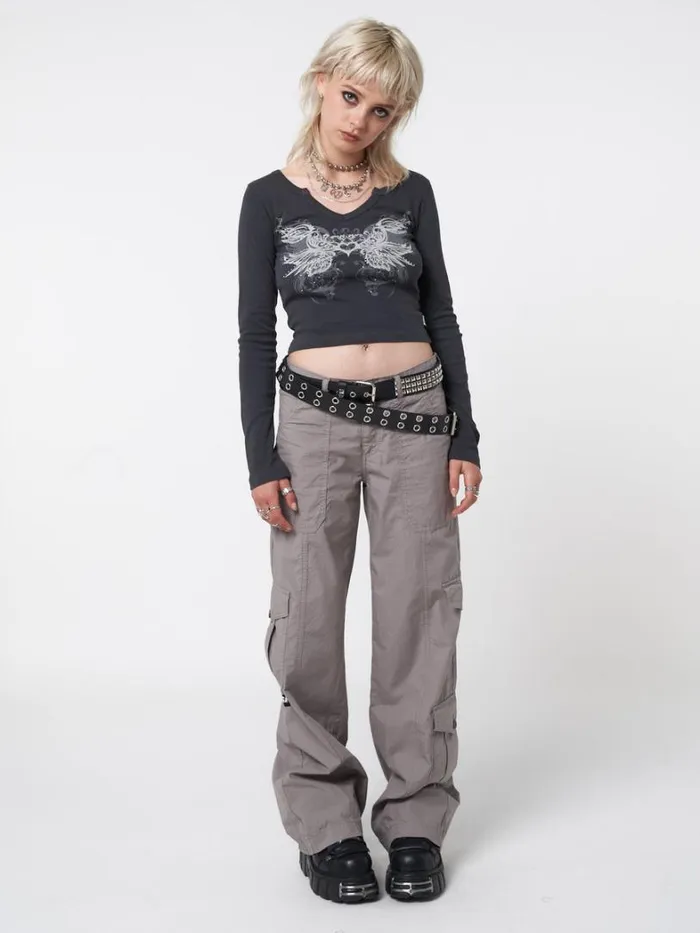 Clothing Minga London Long Sleeve Tops Strass Heart Wings Crop Top