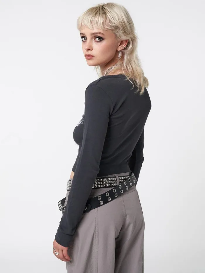Clothing Minga London Long Sleeve Tops Strass Heart Wings Crop Top