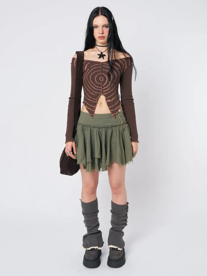 Clothing Minga London Long Sleeve Tops Tranceum Brown Asymmetrical Top
