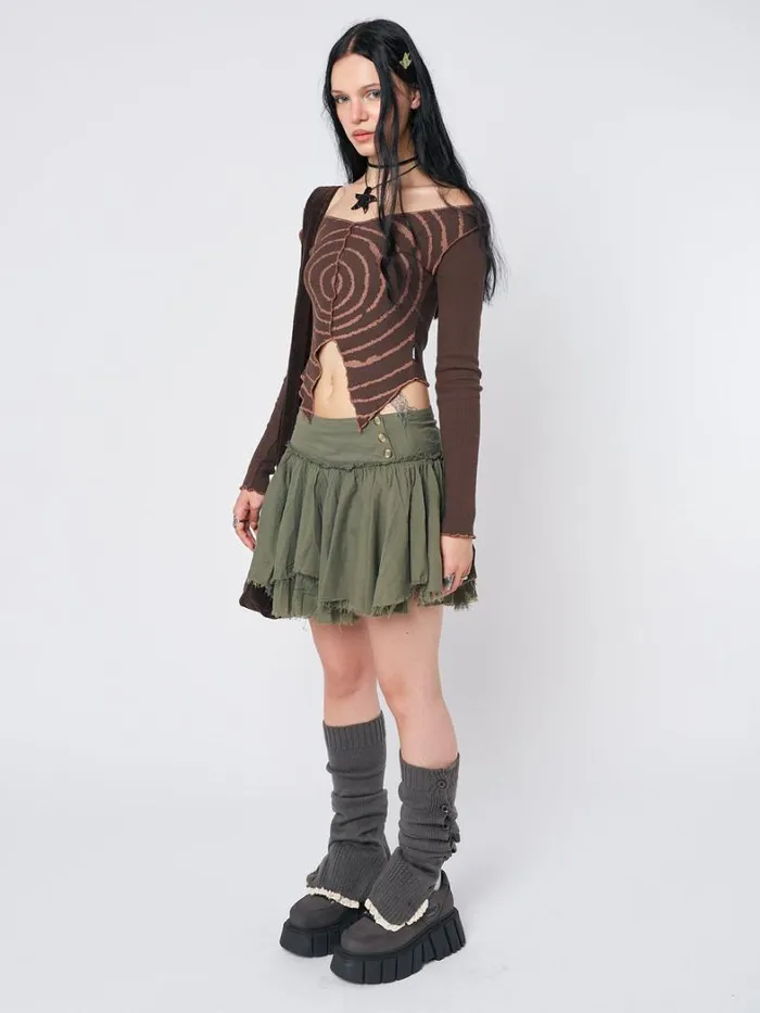 Clothing Minga London Long Sleeve Tops Tranceum Brown Asymmetrical Top