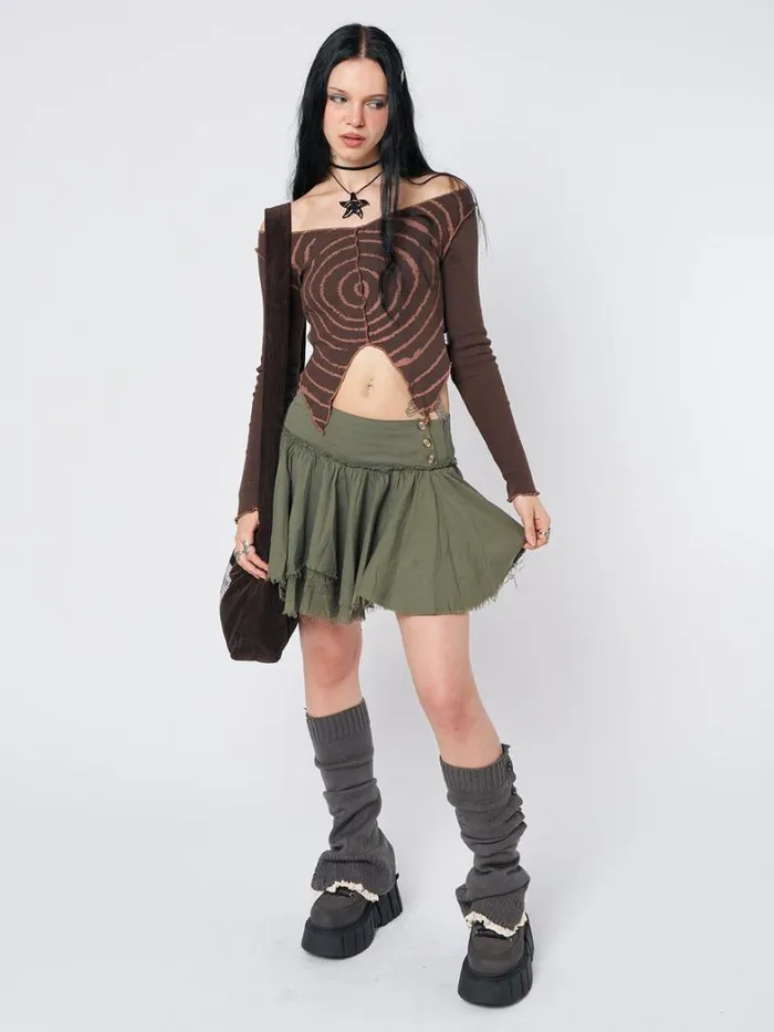 Clothing Minga London Long Sleeve Tops Tranceum Brown Asymmetrical Top