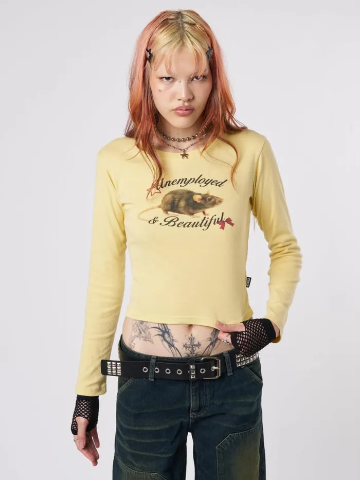 Clothing Minga London Long Sleeve Tops Unemployed and Beautiful Mouse Graphic Top