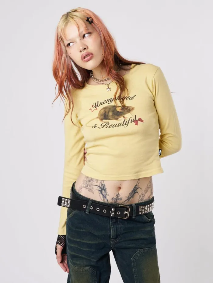 Clothing Minga London Long Sleeve Tops Unemployed and Beautiful Mouse Graphic Top