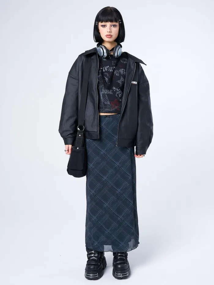 Clothing Minga London Skirts Erika Black Checked Mesh Maxi Skirt