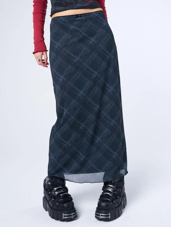 Clothing Minga London Skirts Erika Black Checked Mesh Maxi Skirt