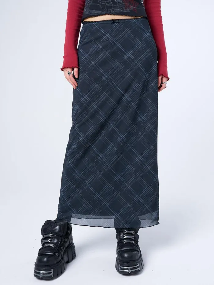Clothing Minga London Skirts Erika Black Checked Mesh Maxi Skirt