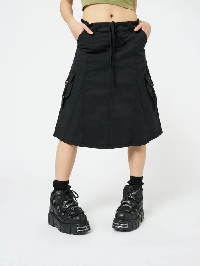 Clothing Minga London Skirts Fae Black Cargo Midi Skirt