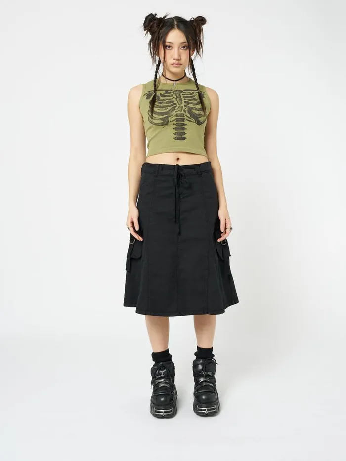 Clothing Minga London Skirts Fae Black Cargo Midi Skirt