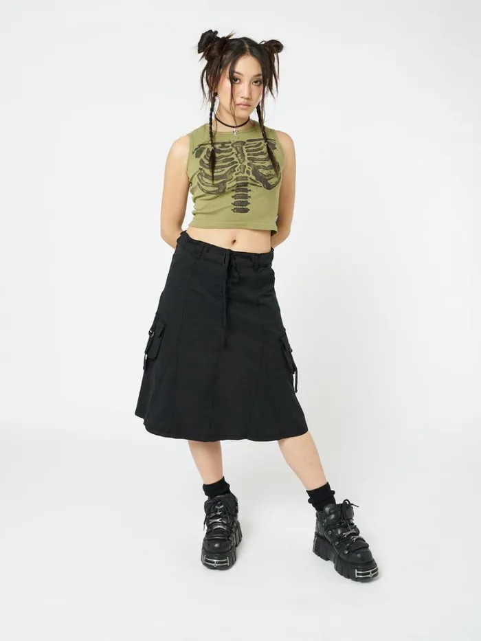 Clothing Minga London Skirts Fae Black Cargo Midi Skirt