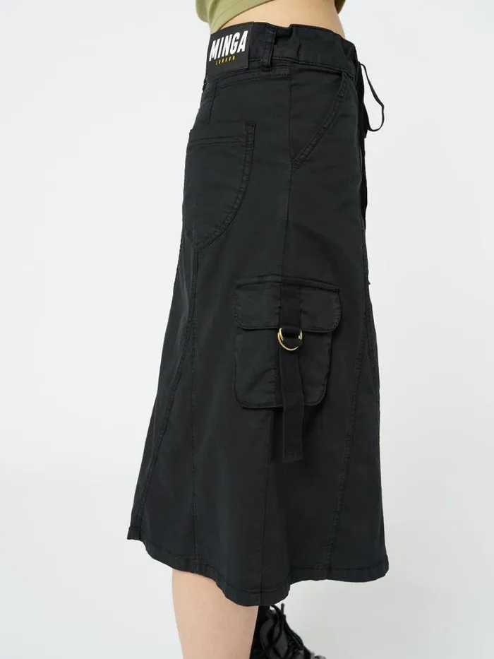 Clothing Minga London Skirts Fae Black Cargo Midi Skirt