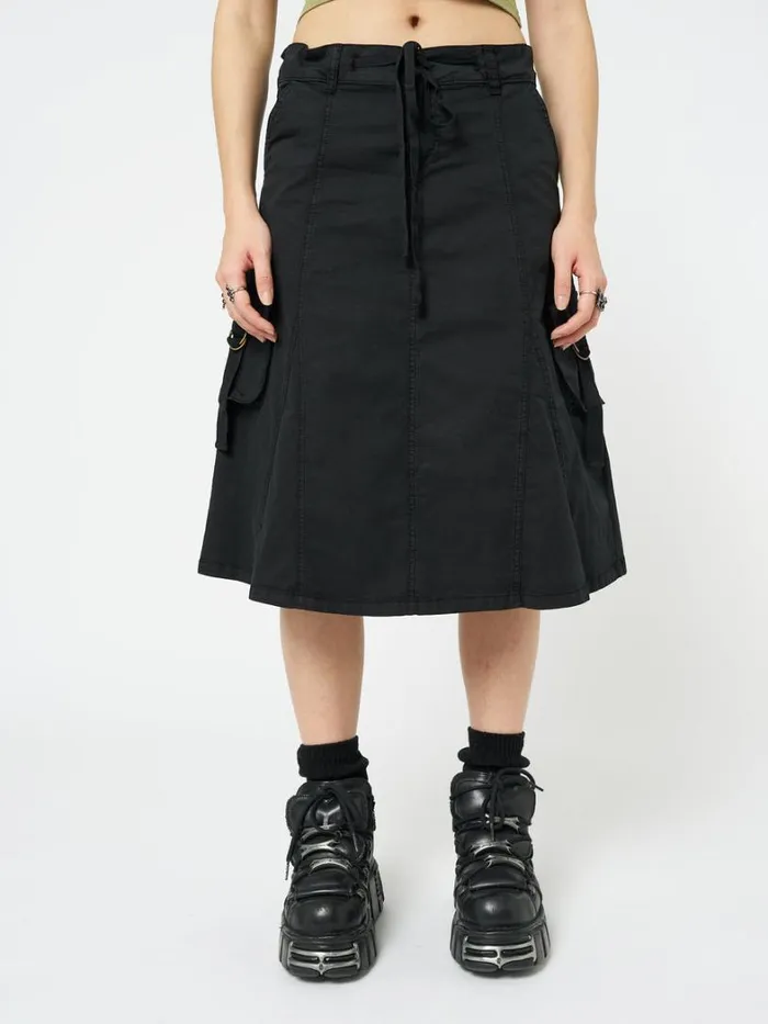 Clothing Minga London Skirts Fae Black Cargo Midi Skirt