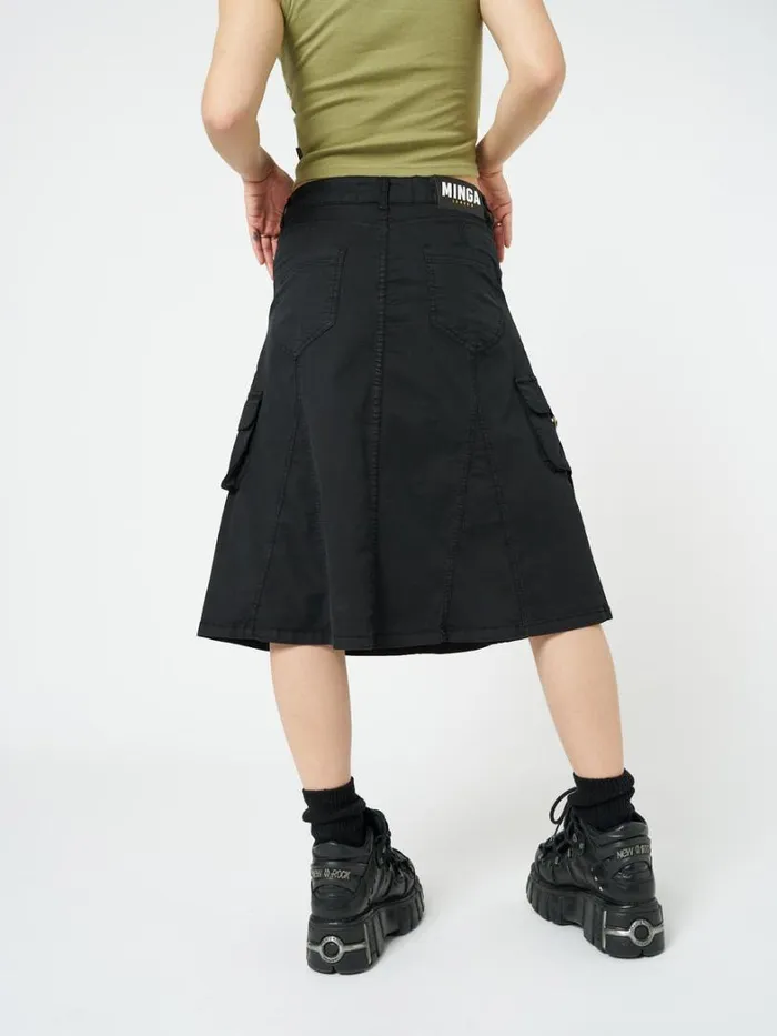 Clothing Minga London Skirts Fae Black Cargo Midi Skirt
