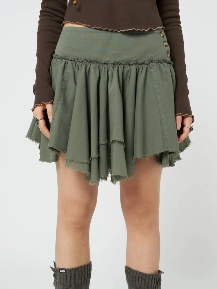 Clothing Minga London Skirts Flora Green Layered Asymmetrical Mini Skirt