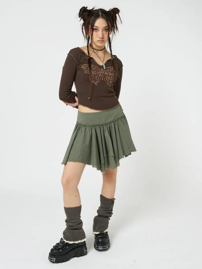 Clothing Minga London Skirts Flora Green Layered Asymmetrical Mini Skirt