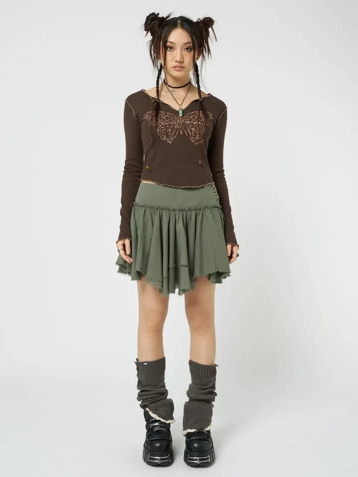 Clothing Minga London Skirts Flora Green Layered Asymmetrical Mini Skirt