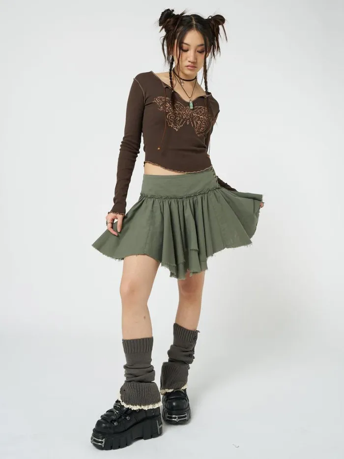 Clothing Minga London Skirts Flora Green Layered Asymmetrical Mini Skirt