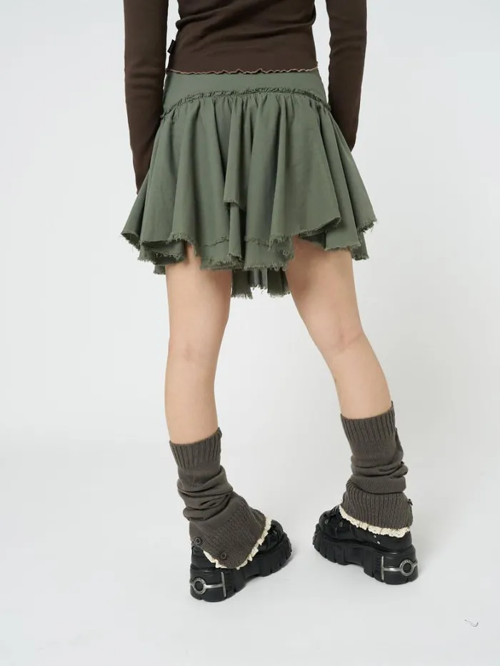 Clothing Minga London Skirts Flora Green Layered Asymmetrical Mini Skirt